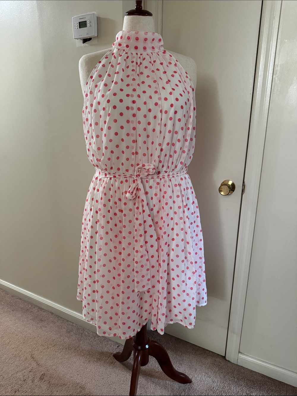 eva mendes for New York & Company White Halter Dress with Pink Polka Dots